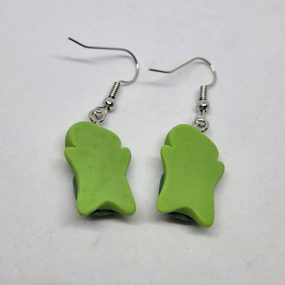 Sleeping Turtle Earrings Green Acrylic Hook Dangle Fun Cute Gift - Picture 3 of 4